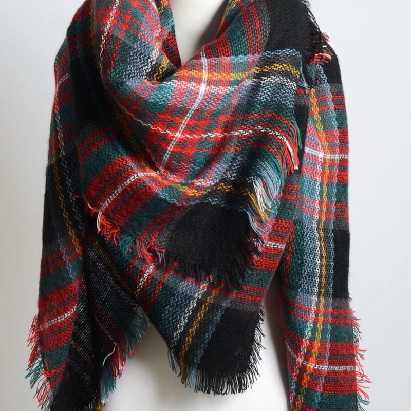 Classic Plaid Blanket Scaft Black & Green