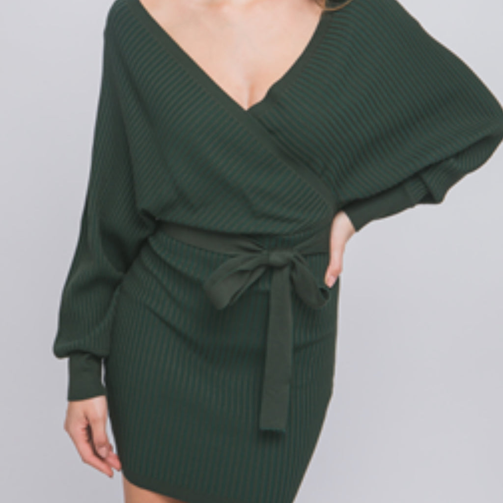 Always Perfect Ribbed Sweater Dress Hunter Green