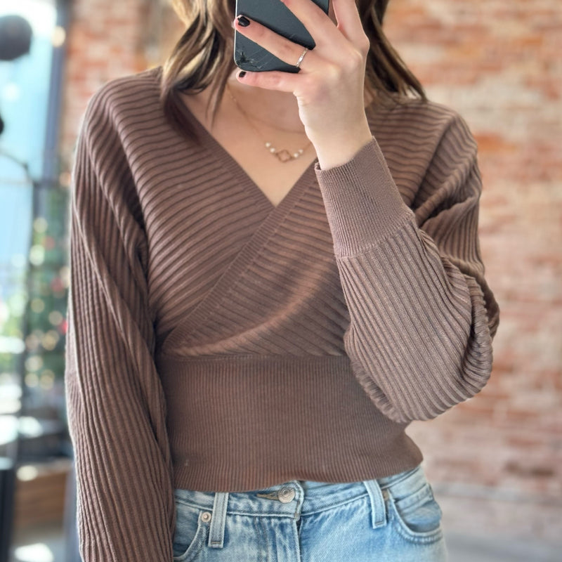 On My List Surplice Neckline Ribbed Sweater