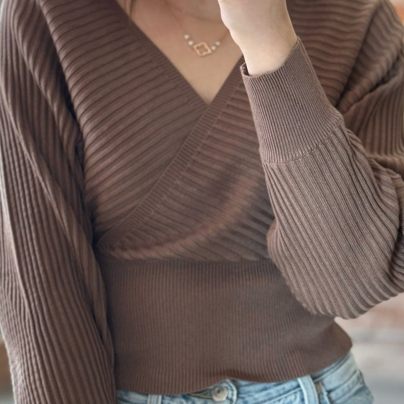 On My List Surplice Neckline Ribbed Sweater