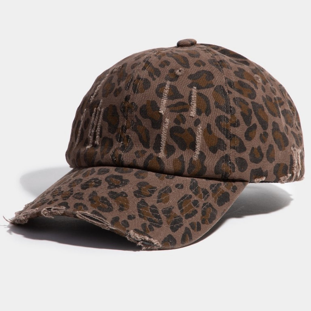 Leopard Print Baseball Cap Dark Brown