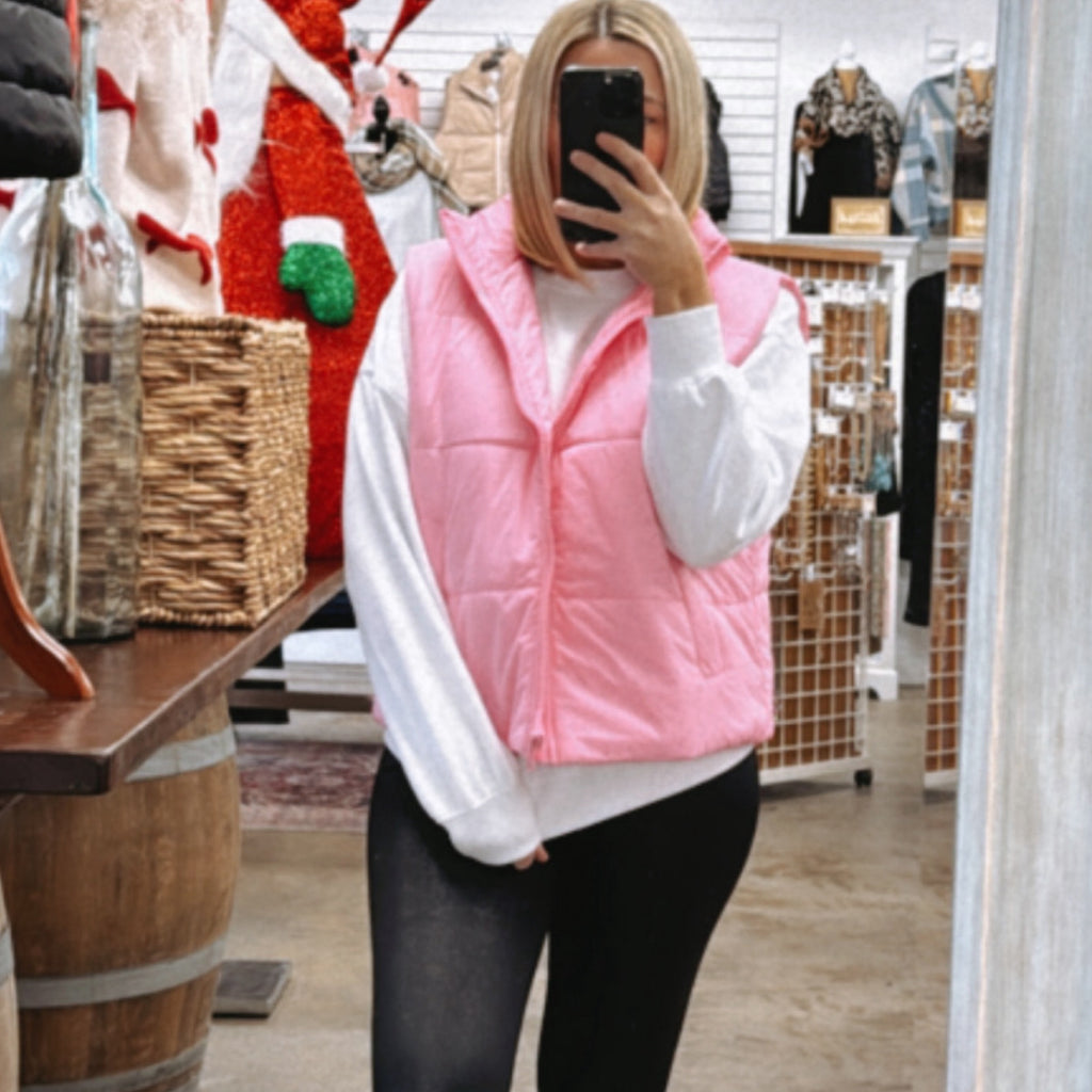 Keep Me Cozy Puffer Vest Hot Pink