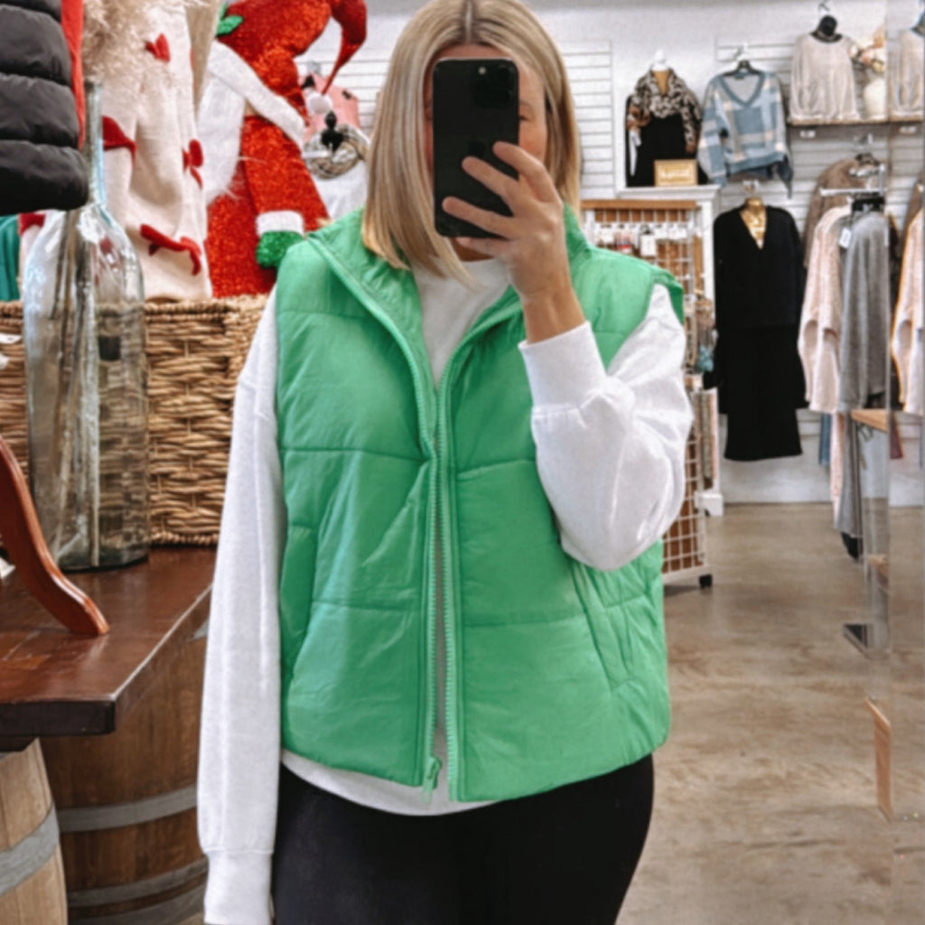 Keep Me Cozy Puffer Vest Lime Green