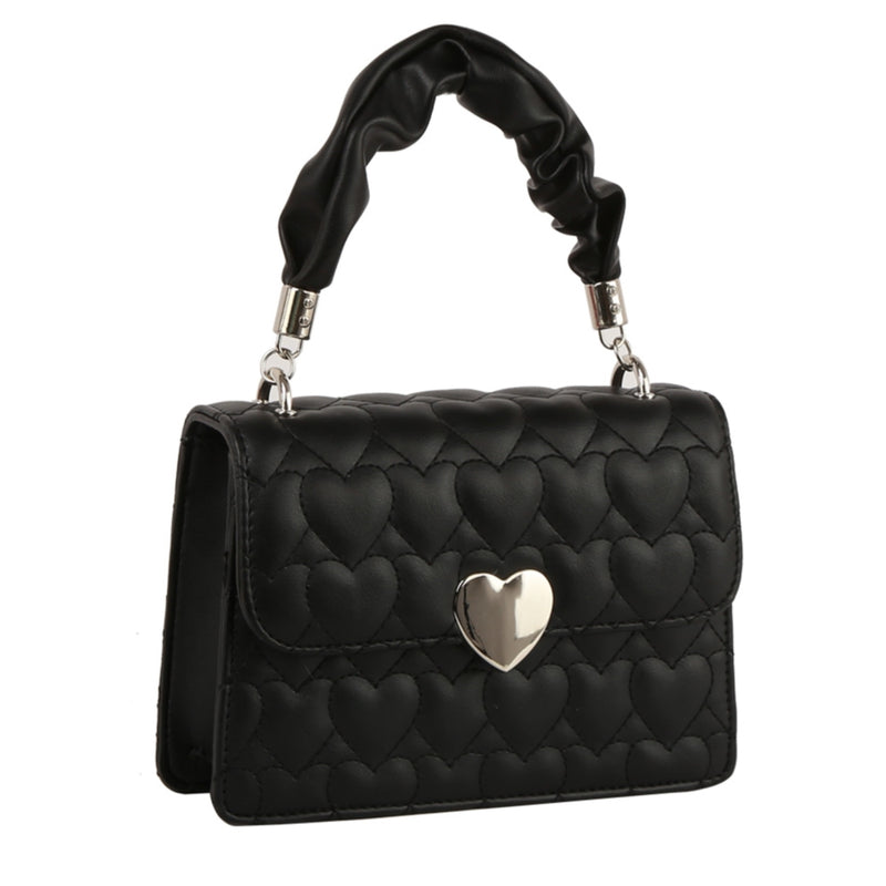 Heart Quilt Ruched Top Handle Satchel Hand Bag