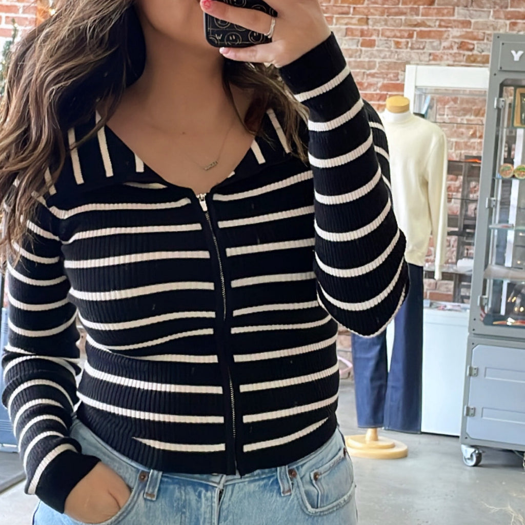 Some Time Stripe Zip Up Top