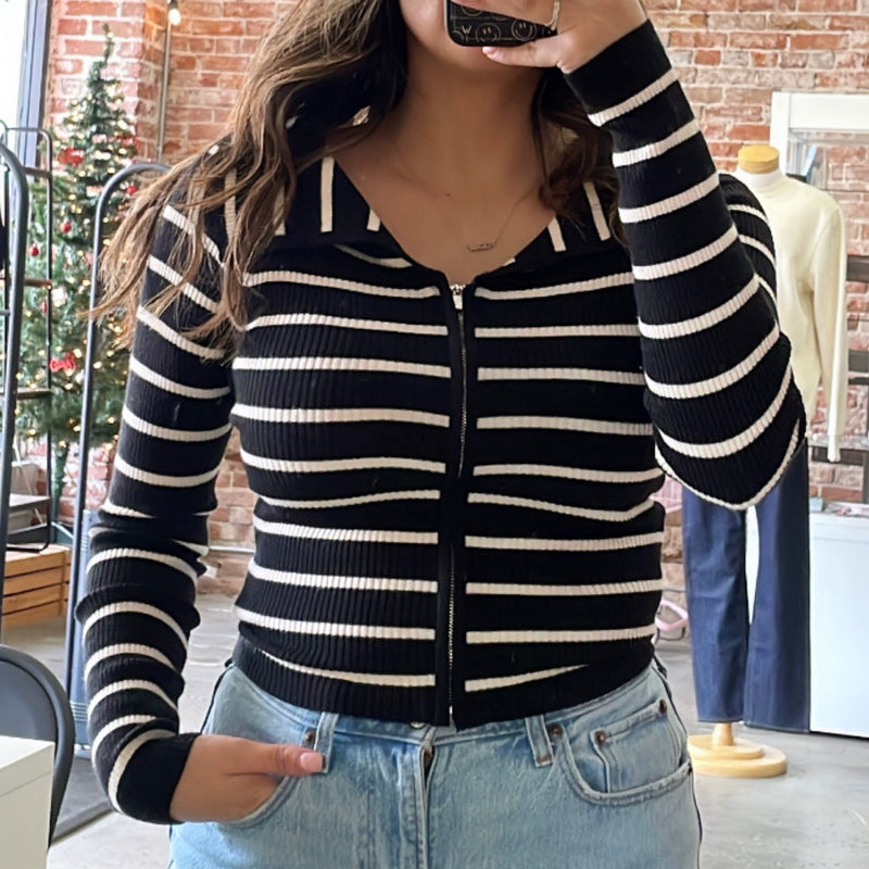 Some Time Stripe Zip Up Top