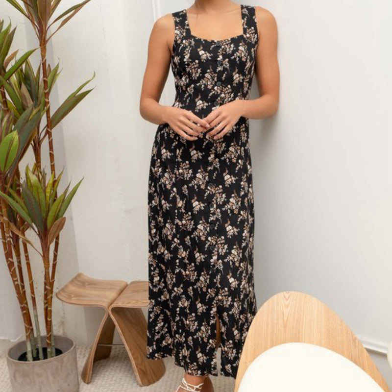 Adora Floral Midi Dress Black