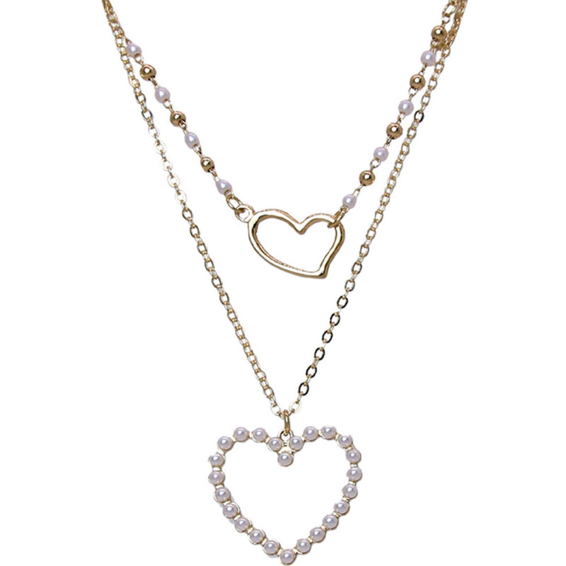 Layered Pearl Heart Necklace