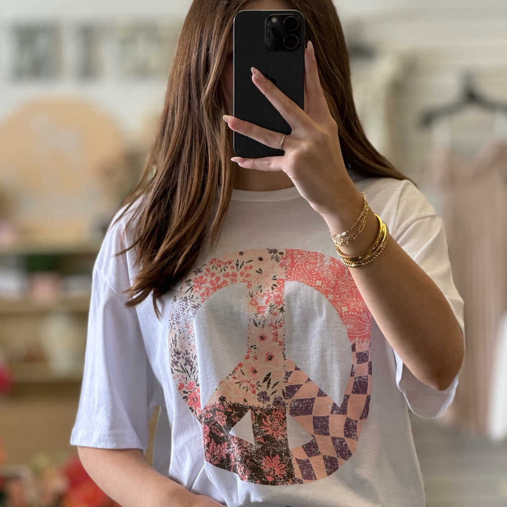 Boho Peace Floral Vintage Graphic Tee