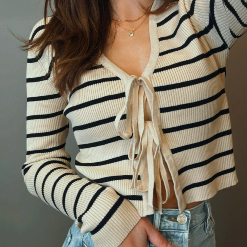 Come Along Tie-Front Striped Cardigan