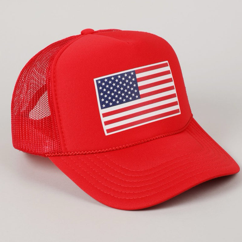 USA Flag Printed Foam Trucker Hat Red