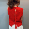 Going For It Knitted Top With Tie Back Red