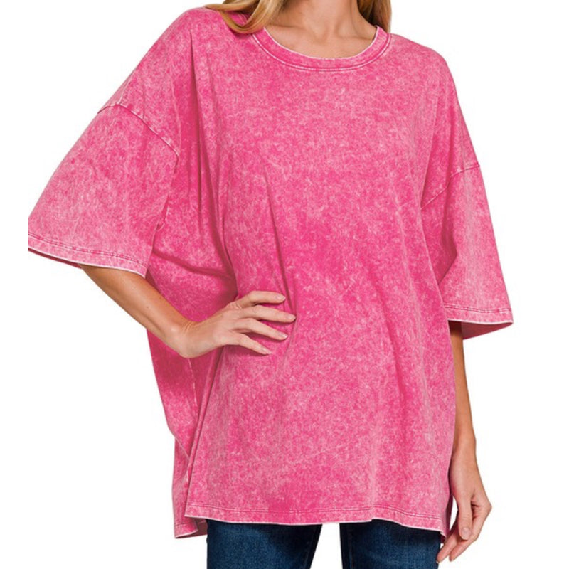 Weekend Awaits Oversized Tee Hot Pink