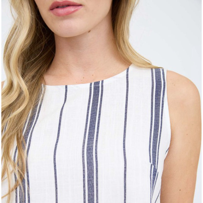 Waves Striped Top With Button Detail Back