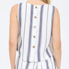 Waves Striped Top With Button Detail Back