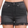 Mid Rise Frayed Hem Shorts Black