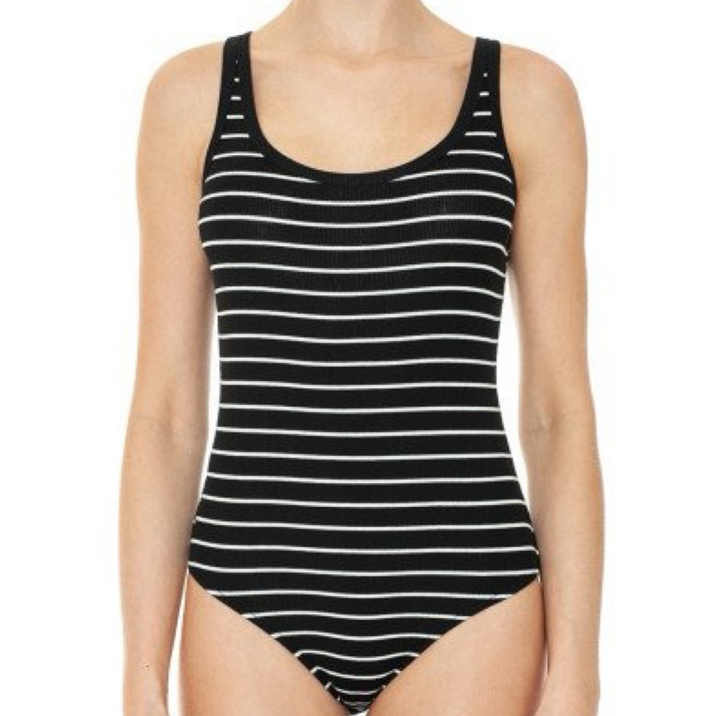 Easy Time Scoop Neck Body Suite Black/White