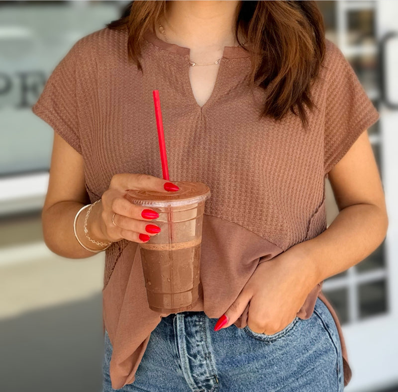 Media Oversized Waffle Top Mocha