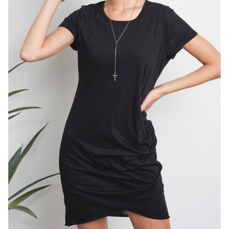 Solid Ruched T-Shirt Dress Black