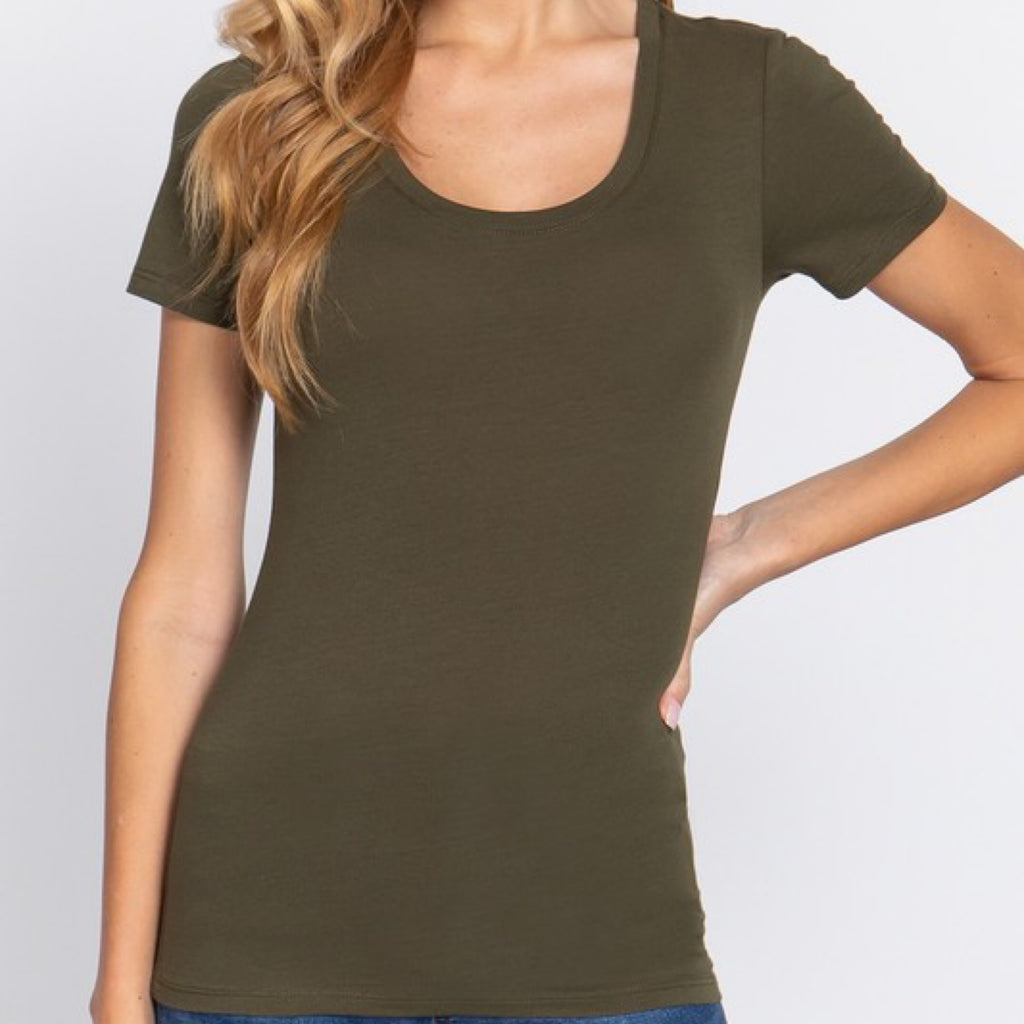 Basically Yes Scoop Neck Top Olive