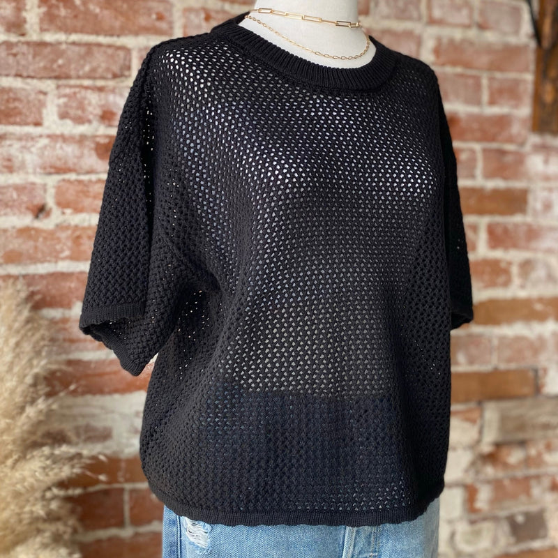 Keep Up With The Trends Open Knit Top Black