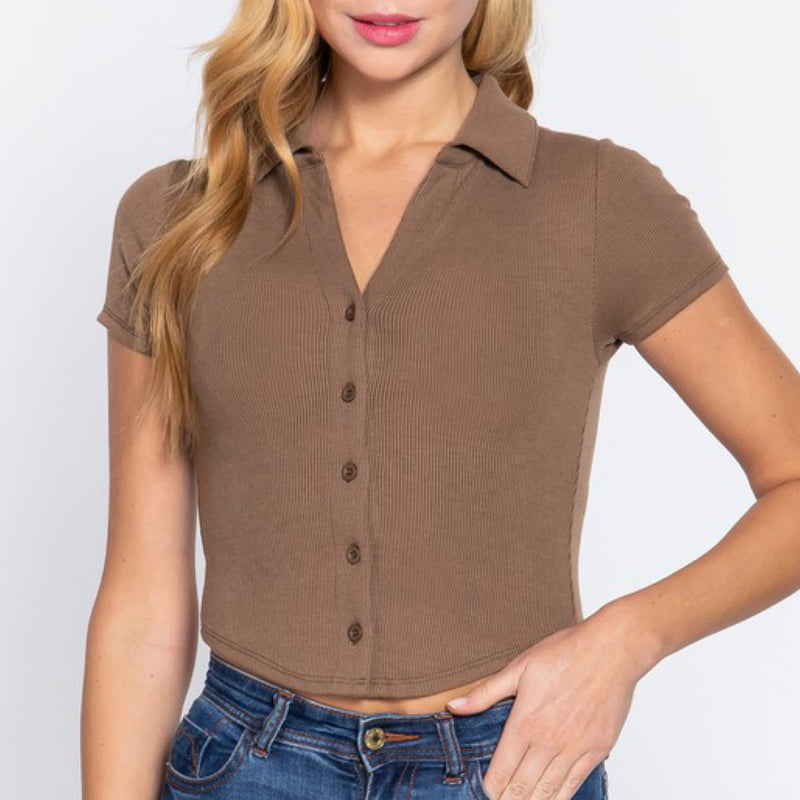 Ruthie Button Up Top With Collar Brown