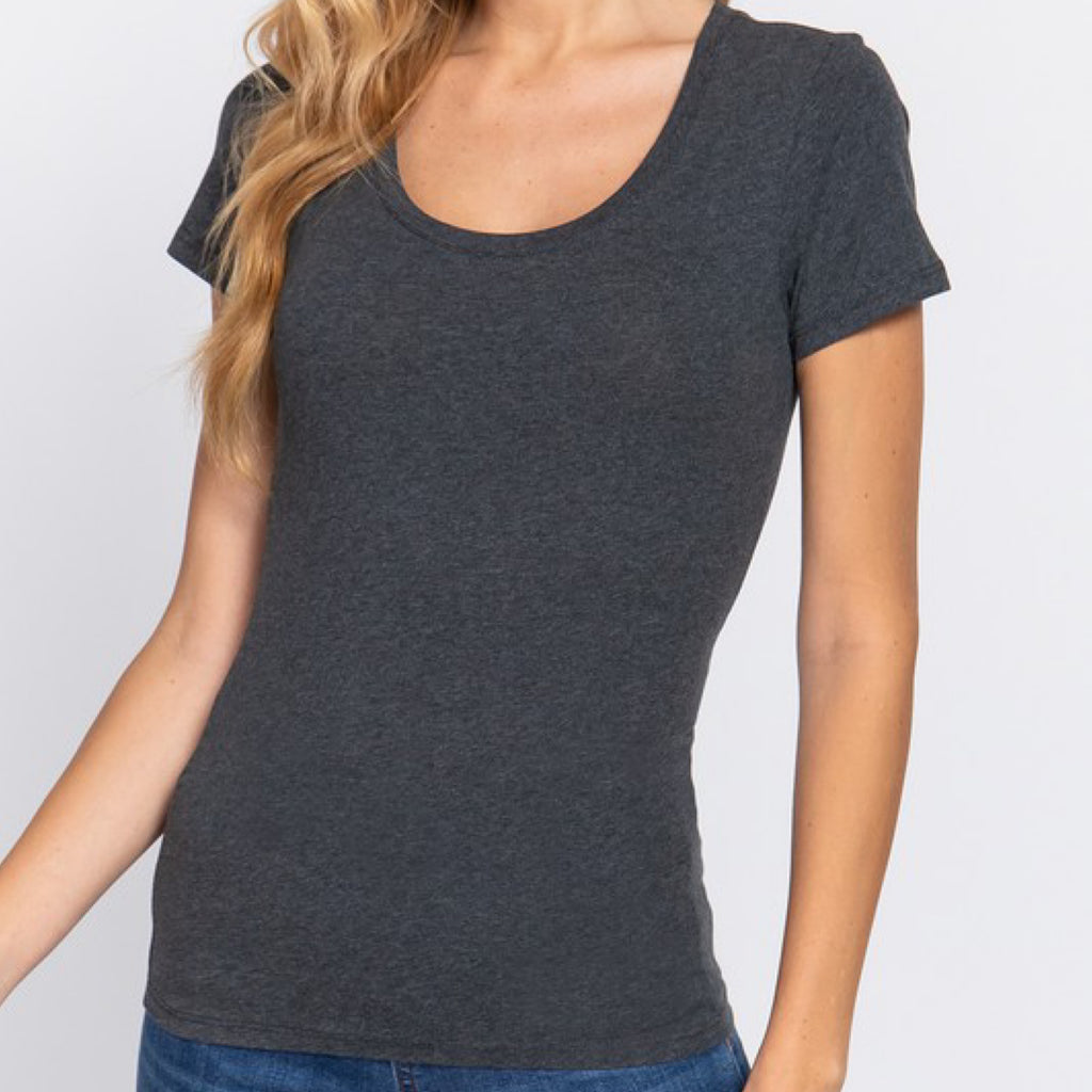 Basically Yes Scoop Neck Top Charcoal