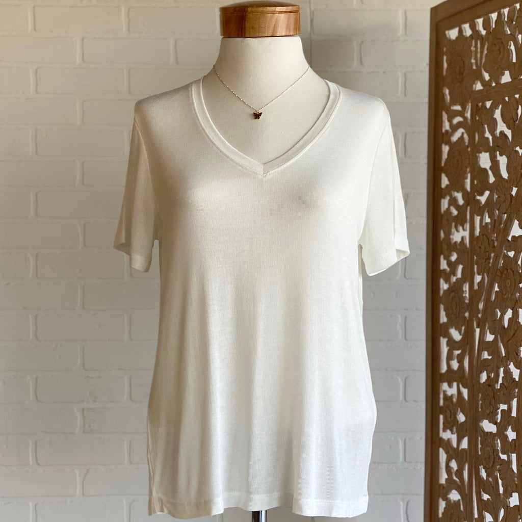 Jody V Neck Knit Top Off White