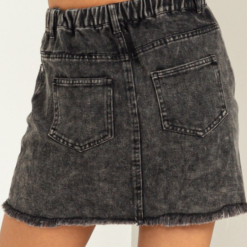 Summer Outings Distressed High Waisted Denim Skirt